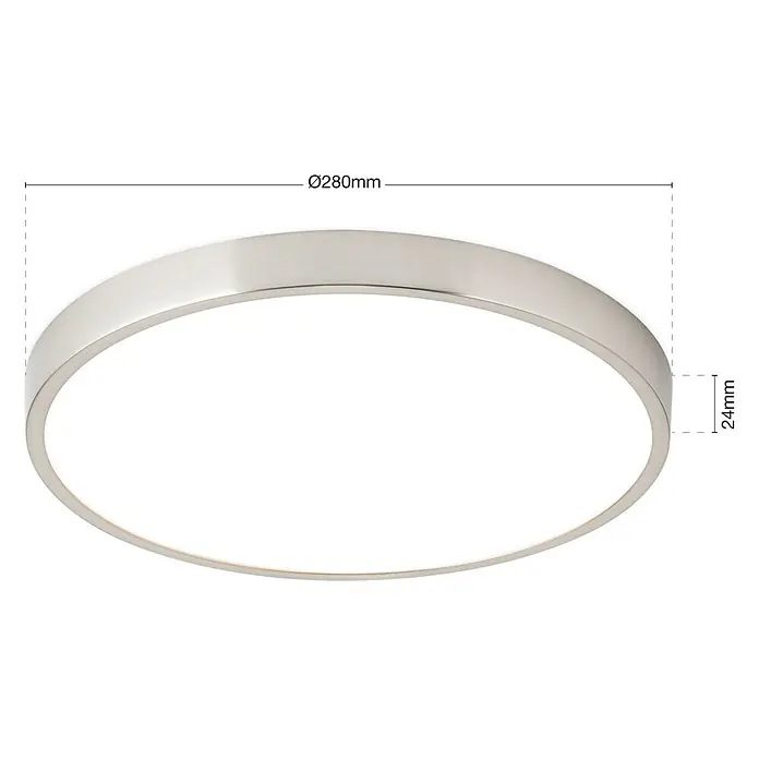 Orion Leuchten LED-Panel rund -  - Runde, flache LED-Deckenleuchte mit gebürstetem Metallrahmen und weißem Diffusor, Ø280mm, 24mm hoch.