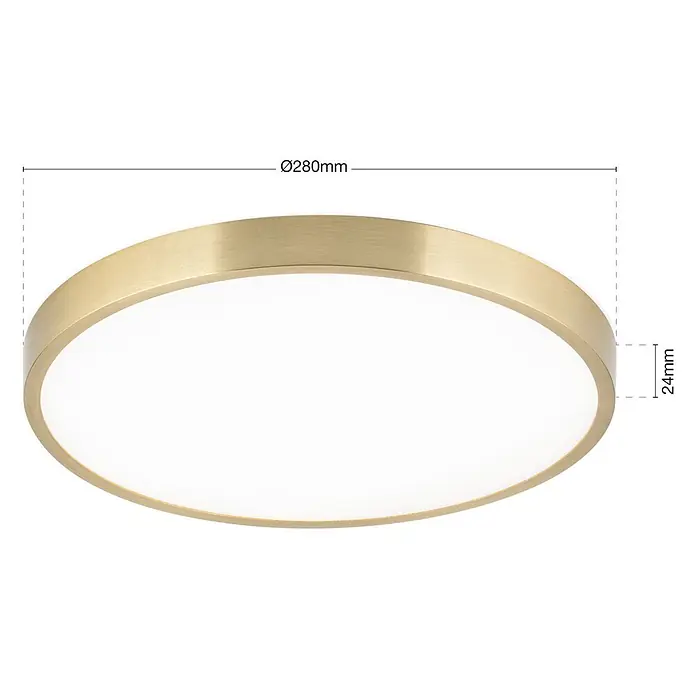 Orion Leuchten LED-Panel rund -  - Runde LED-Deckenleuchte mit gebürstetem Messingrand, Ø280mm, H24mm.