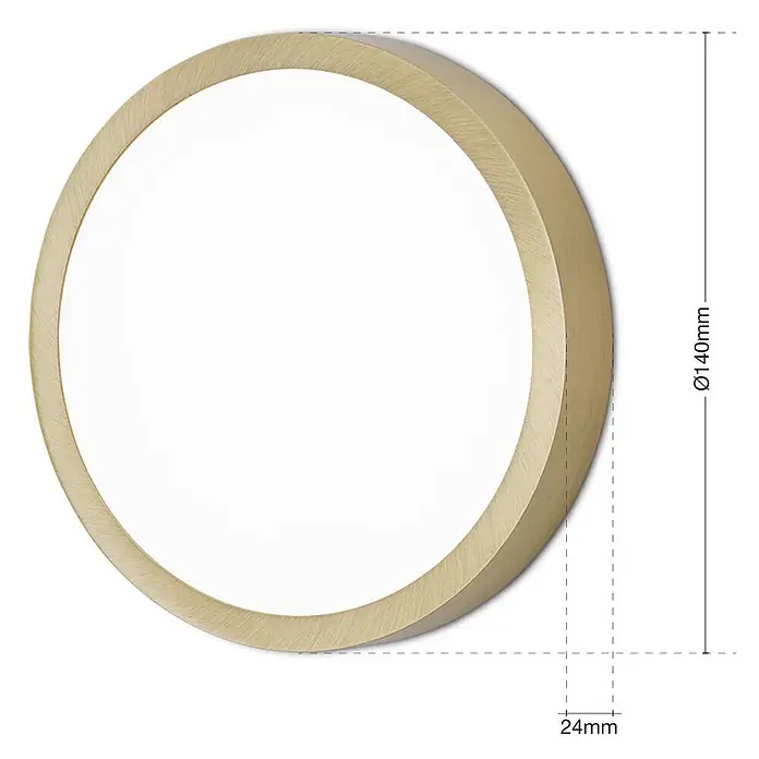 Orion Leuchten LED-Panel rund -  - Runde LED-Leuchte aus gebürstetem Messing mit weißem Diffusor. Durchmesser 140mm, Tiefe 24mm.