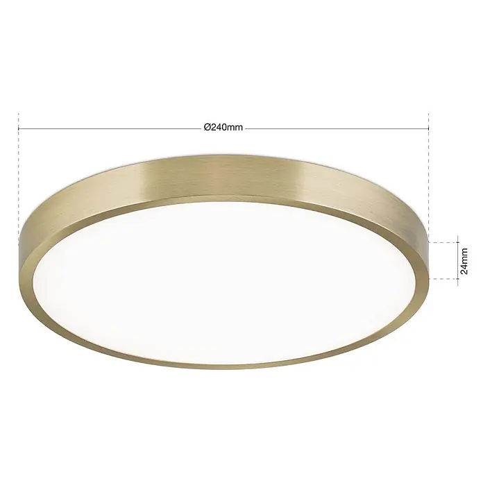 Orion Leuchten LED-Panel rund -  - Runde LED-Deckenleuchte aus Messing mit weißem Diffusor, Ø240mm, 24mm flaches Profil.