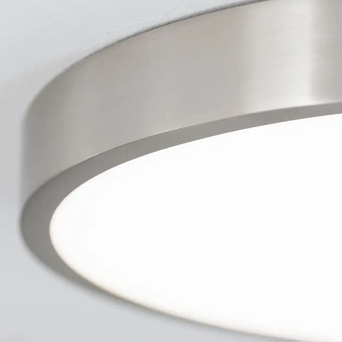 Orion Leuchten LED-Panel rund -  - Runde Deckenleuchte mit gebürstetem Metallrand und weiß leuchtendem Diffusor.