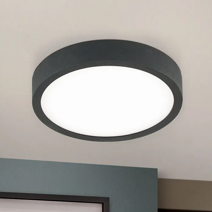 Orion Leuchten LED-Panel rund -  - Runde anthrazitfarbene Deckenleuchte mit weißem Diffusor.