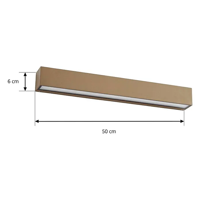 Lucande Außenwandleuchte Lengo - 6 x 50 x 6 cm, braun / rost, IP65 - Bronze rechteckige LED Wandleuchte mit langem Diffusor, 50 cm lang und 6 cm hoch.