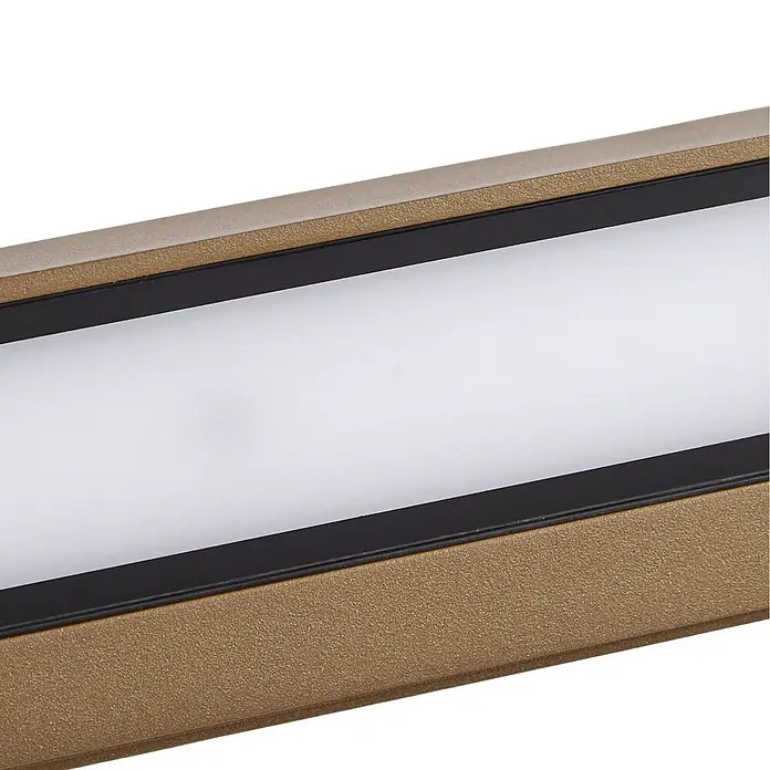 Lucande Außenwandleuchte Lengo - 6 x 50 x 6 cm, braun / rost, IP65 - Lineare LED-Leuchte mit einem strukturierten bronze-goldenen Rahmen und einer weißen Streuscheibe.