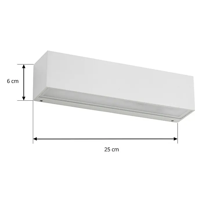 Lucande Außenwandleuchte Lengo - 6 x 25 x 6 cm, weiß / opal, IP65 - Weißes rechteckiges LED-Wandlicht, 25 cm lang und 6 cm hoch.