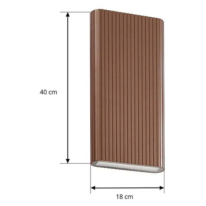 Lucande Außenwandleuchte Raija - braun / rost, IP54 - Braune, geriffelte Wandleuchte, 40 cm hoch, 18 cm breit.