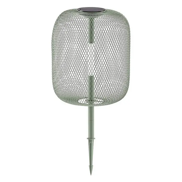 Lucande LED Solar Gartenlampe Erdspieß in grün, dimmbar Erdspießlampe -  - Salbeigrünes Solar-Gartenlicht aus Metallgeflecht mit integrierter LED und Erdspieß.