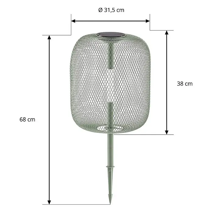 Lucande LED Solar Gartenlampe Erdspieß in grün, dimmbar Erdspießlampe -  - Grüne Solar-Gartenleuchte aus Drahtgeflecht mit integriertem Solarpanel und Erdspieß für den Außenbereich.