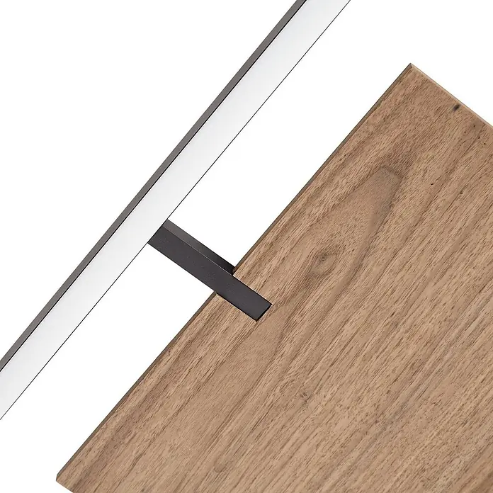 Lucande Deckenleuchte Vectra - L x B x H: 50 x 50 x 6,7 cm, schwarz, Holz dunkel - LED-Lichtleiste mit dunkler Metallhalterung an heller Holzplatte befestigt.