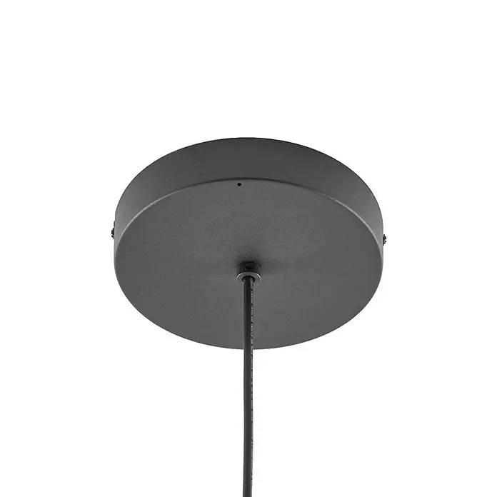 Lucande LED Hängelampe außen in schwarz, weiß, Pendelleuchte aussen -  - Dunkelgraue runde Metall-Deckenrosette für eine Pendelleuchte, mit schwarzem Kabel.