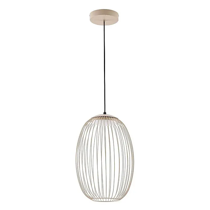 Lucande LED Hängelampe außen in beige, weiß, Pendelleuchte aussen -  - Cremefarbene Pendelleuchte mit kugelförmigem Drahtkäfigschirm in Gold und schwarzem Kabel.