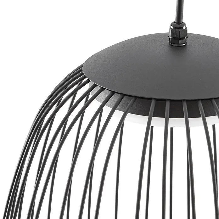 Lucande LED Hängelampe außen in schwarz, weiß, Pendelleuchte aussen -  - Schwarze Metall-Käfig-Pendelleuchte mit gewölbter Oberseite und Kabelanschluss.