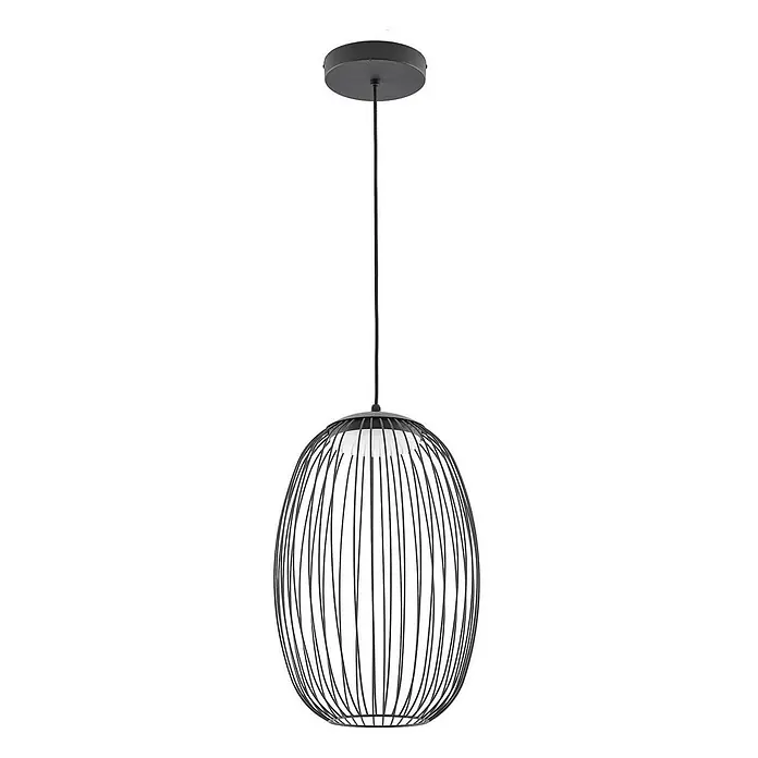 Lucande LED Hängelampe außen in schwarz, weiß, Pendelleuchte aussen -  - Schwarze Drahtkäfig-Pendelleuchte mit weißem Diffusor.