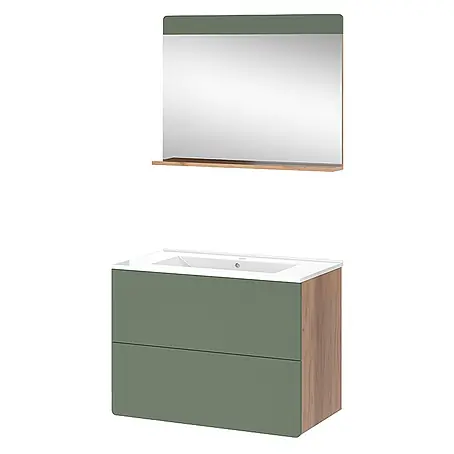 Vicco  Badmöbel-Set Izan Goldkraft Eiche/Grün 3 Teile mit Spiegel
