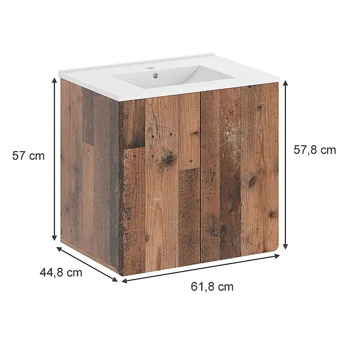 Vicco Badmöbel-Set Izan Oldstyle 2-teilig - Oldstyle, Matt - Rustikaler Waschtischunterschrank mit integriertem weißen Keramikwaschbecken in Holzoptik.