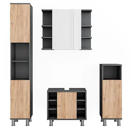 Vicco  Badmöbel-Set Fynn Anthrazit/Goldkraft Eiche 4 Teile