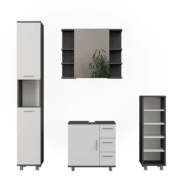 Vicco Badmöbel-Set Ilias Anthrazit/Weiß 4 Teile - Anthrazit, Matt