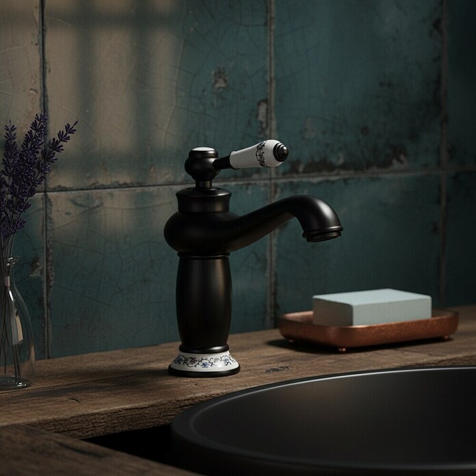 Rousseau Grifo de lavabo Marple (Nero, Cepillado)