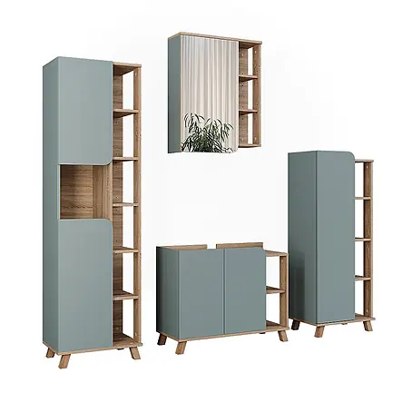 Vicco  Badmöbel-Set Karen Sonoma/Blau 4 Teile