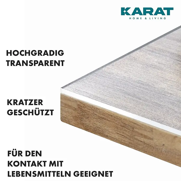 Karat Tischbelag Gerade Kante - 100 x 60 cm, Transparent, Kunststoff - Transparente, kratzgeschützte Matte auf Holzoberfläche, für Lebensmittelkontakt geeignet.