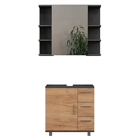 Vicco  Badmöbel-Set Ilias Anthrazit/Goldkraft Eiche 2 Teile