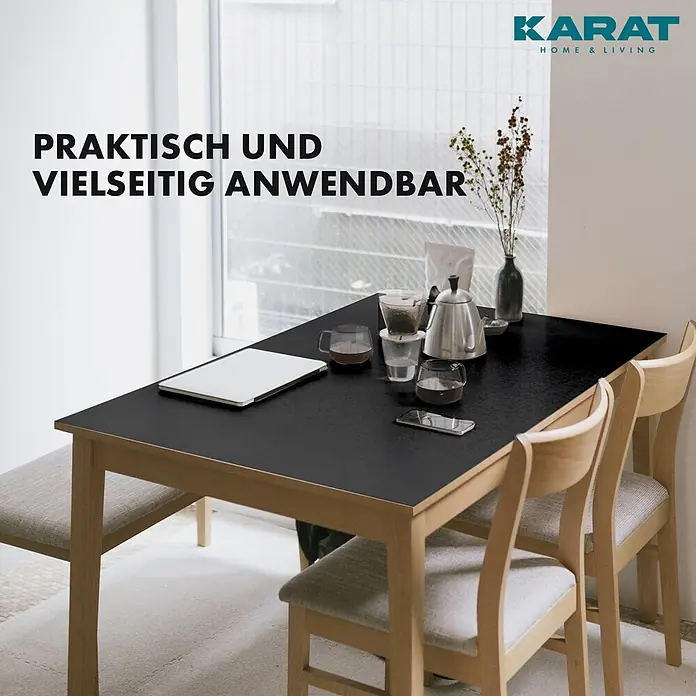Karat Tischbelag Schräge Kante - 80 x 80 cm, Schwarz, Kunststoff - Moderner Esstisch mit schwarzer Platte und Holzbeinen, vielseitig einsetzbar für Zuhause mit Kaffee und Laptop.