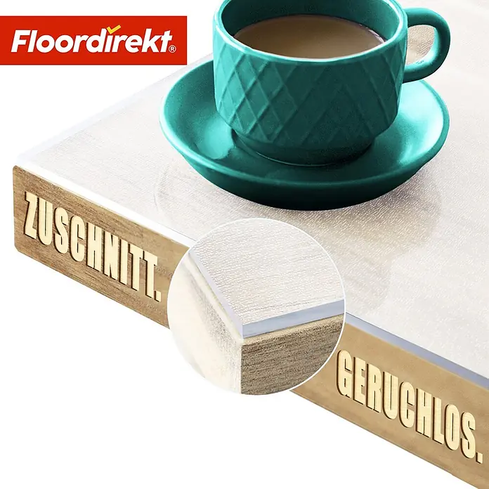 Floordirekt Tischbelag Gerade Kante - 200 x 90 cm, Milchig, Kunststoff - Transparente, strukturierte Schreibtischschutzmatte auf Holz, betont maßgefertigte und geruchlose Eigenschaften.