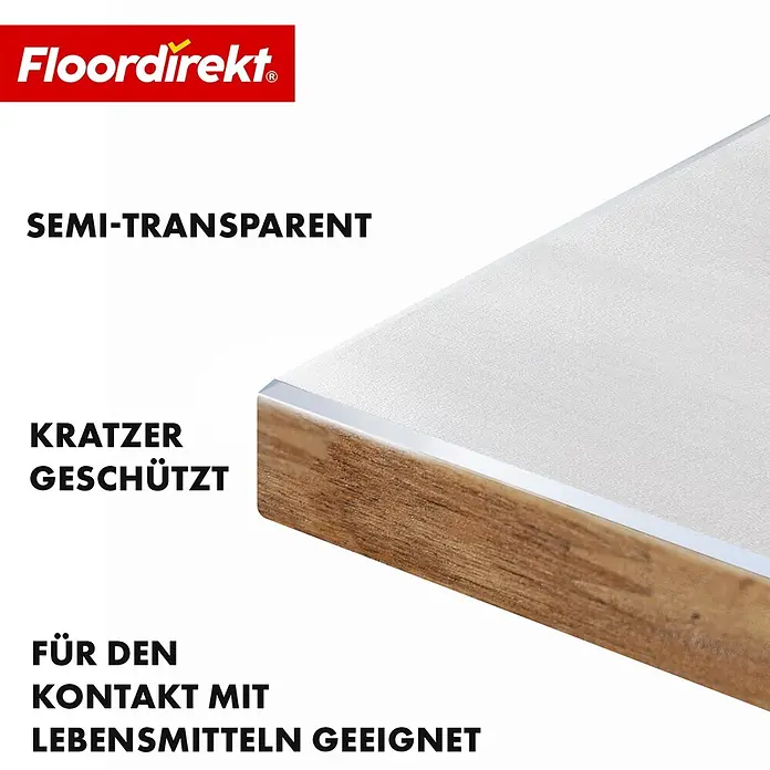 Floordirekt Tischbelag Schräge Kante - 200 x 100 cm, Milchig, Kunststoff - Semi-transparente, kratzgeschützte Schutzfolie, für Lebensmittelkontakt geeignet.