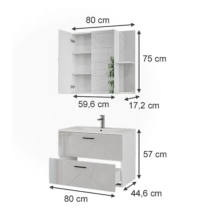 Vicco Badmöbel-Set Irma Weiß/Weiß Hochglanz 3 Teile - Weiß, Glänzend - Weißes Hochglanz-Badezimmer-Set mit Spiegelschrank und Waschbeckenunterschrank mit zwei Schubladen.