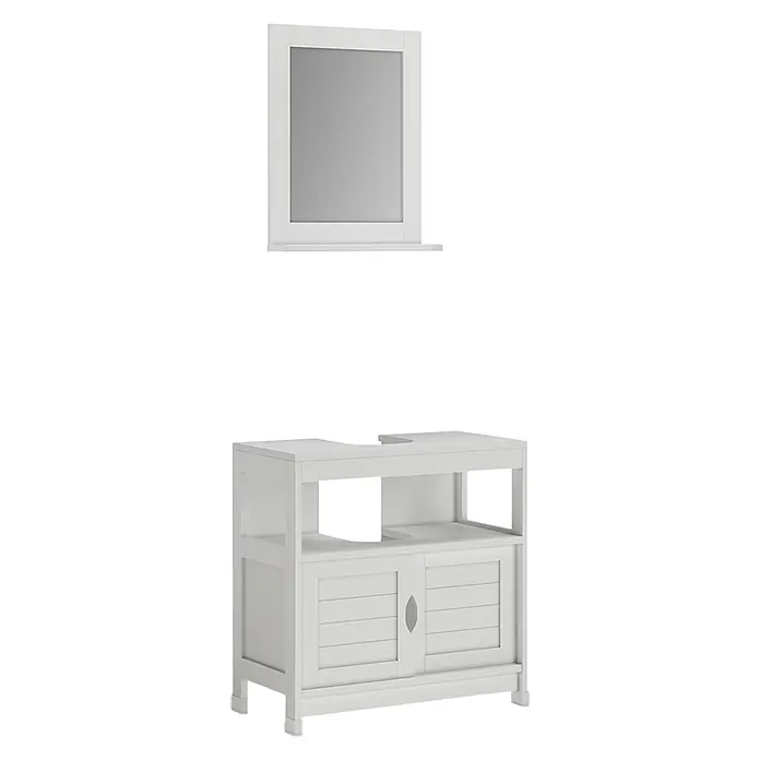 Vicco Badmöbel-Set Vilda Weiß 2 Teile - Weiß, Matt - Weißes Badezimmermöbel-Set aus Holz mit gerahmtem Spiegel, Regal und Unterschrank mit offenen Fächern und Lamellentüren.