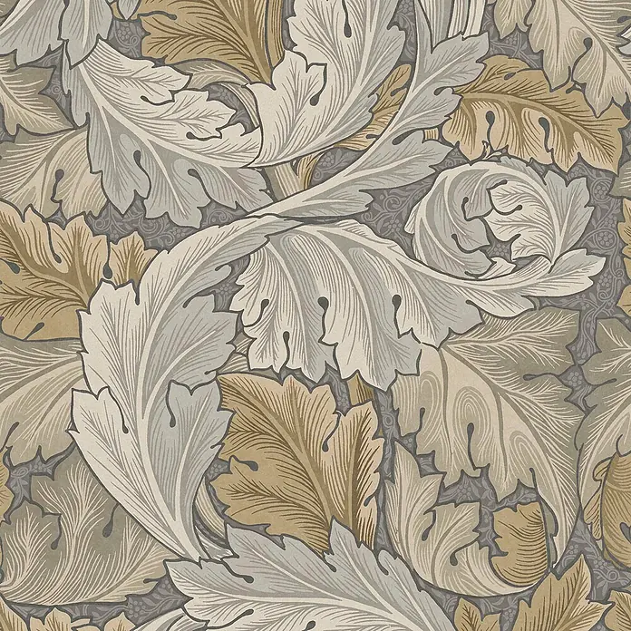William Morris At Home Vliestapete Vliestapete Akanthus - Beige, Streifen, 10 x 0,52 m - Tapete mit überlappenden stilisierten Akanthusblättern in Beige-, Braun- und Grautönen.
