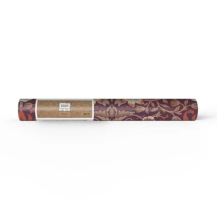 William Morris At Home Vliestapete Erdbeerdieb - Lila, Floral, 1.000 x 52 cm - Eine Rolle William Morris Tapete mit einem lila, braunen und beigen botanischen Muster.