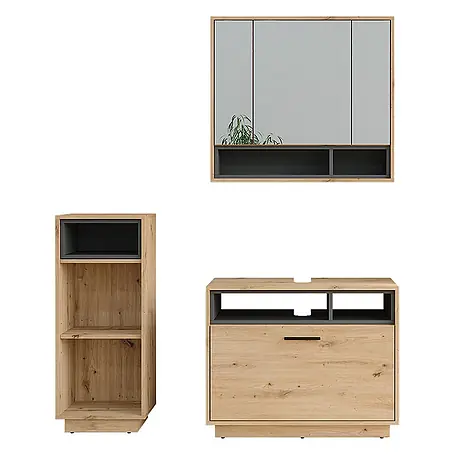 Vicco  Badmöbel-Set Beatrice Artisan Eiche/Anthrazit 3 Teile mit Midischrank