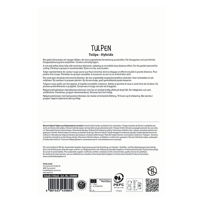 Sperli Blumenzwiebeln Darwin Hybrid Tulpe Banja Luka - Tulipa hybrids - Verpackung für rot-gelbe Darwin-Hybrid Tulpenzwiebeln.