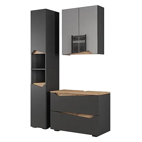 Vicco  Badmöbel-Set Marelle Anthrazit 3 Teile mit Hochschrank