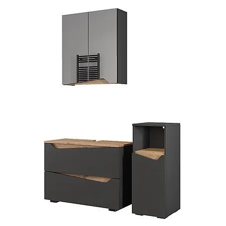 Vicco  Badmöbel-Set Marelle Anthrazit 3 Teile mit Midischrank
