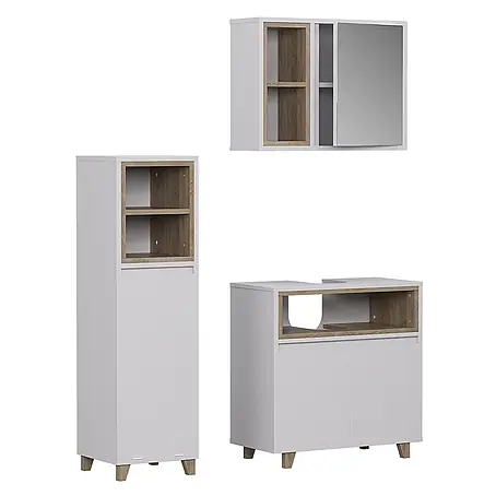 Vicco  Badmöbel-Set Elnor Weiß/Eiche 3 Teile mit Midischrank