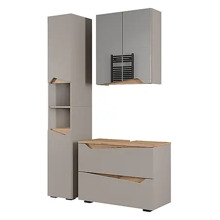 Vicco  Badmöbel-Set Marelle Greige 3 Teile mit Hochschrank