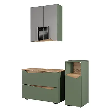 Vicco  Badmöbel-Set Marelle Grün/Artisan 3 Teile mit Midischrank