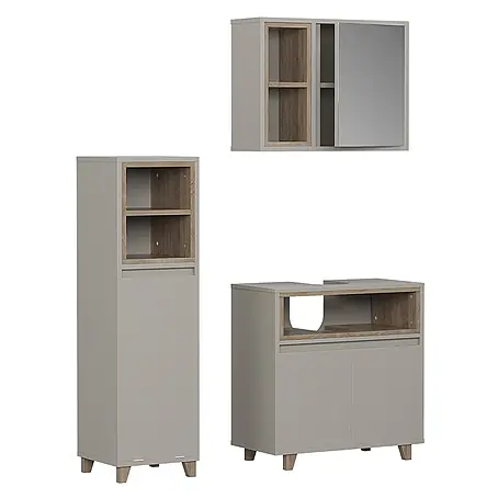 Vicco  Badmöbel-Set Elnor Greige 3 Teile mit Midischrank