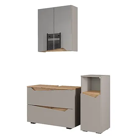 Vicco  Badmöbel-Set Marelle Greige 3 Teile mit Midischrank