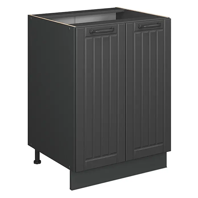 Vicco Schrankküche Fame-Line Dunkelgrau, AP Marmor - Dunkelgrau, Unterschrank 60 cm, AP Marmor - Dunkelgrauer Küchenunterschrank mit zwei Kassettentüren, schwarzen Griffen und Sockelleiste. Mit verstellbaren Beinen.