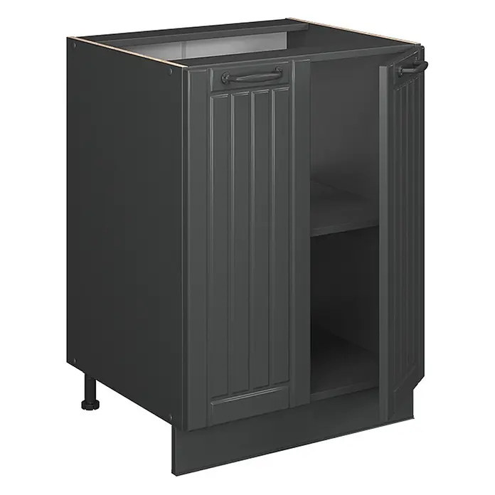 Vicco Schrankküche Fame-Line Dunkelgrau, AP Marmor - Dunkelgrau, Unterschrank 60 cm, AP Marmor - Dunkelgrauer Unterschrank mit zwei Kassettentüren und einem Einlegeboden, auf verstellbaren Beinen mit Sockel.