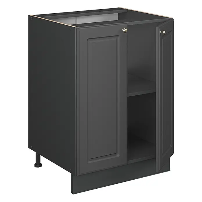 Vicco Küchenunterschrank Fame-Line, Anthrazit-Gold Landhaus, 60 cm -  - Dunkelgrauer Küchenunterschrank mit zwei Türen, eine offenbart ein Innenregal, und einer Sockelleiste.