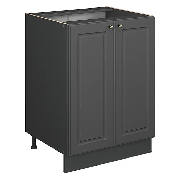 Vicco Küchenunterschrank Fame-Line, Anthrazit-Gold Landhaus, 60 cm -  - Dunkelgrauer Küchenunterschrank mit zwei Paneeltüren und messingfarbenen Knöpfen. Inklusive verstellbarer Beine und Sockelleiste.