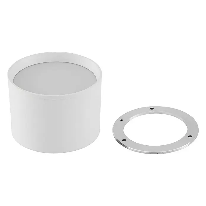 Lindby Deckenstrahler Nivoria - weiß / opal - Weiße zylindrische Aufbauleuchte mit separatem silbernem Befestigungsring.