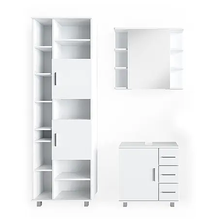 Vicco  Badmöbel-Set Ilias Weiß 3 Teile, mit Unterschrank 60 cm