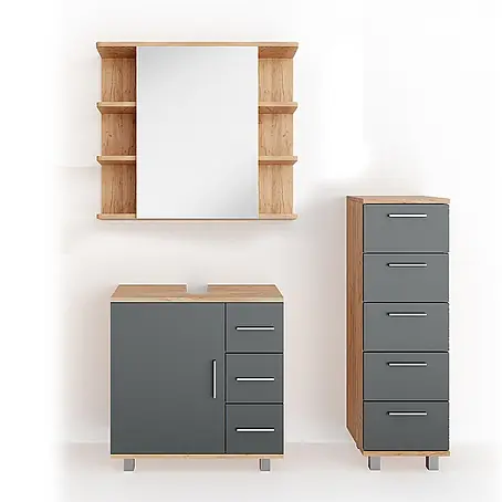 Vicco  Badmöbel-Set Ilias Eiche 3 Teile, mit Midischrank