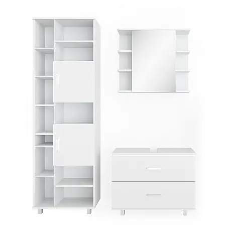 Vicco  Badmöbel-Set Ilias Weiß 3 Teile, mit Hochschrank