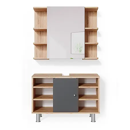 Vicco  Badmöbel-Set Fynn Goldkraft Eiche 2 Teile, Unterschrank 80 cm